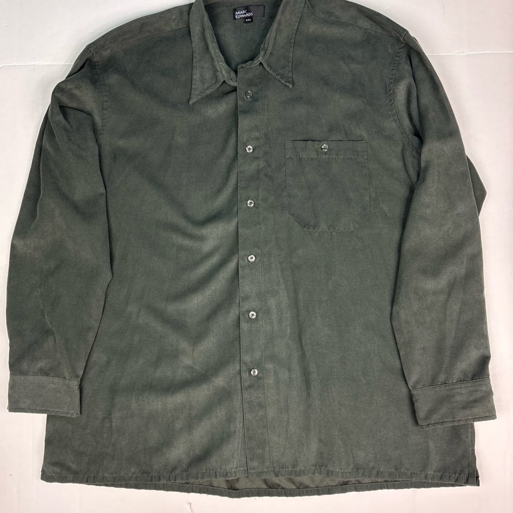 Mark Edwards Men’s XXL Shirt Green Button Up Long Sleeve Soft Faux Suede Poly